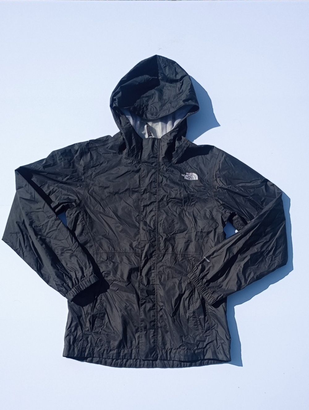 The North Face Girls Large Gray Lightweight Black Hooded Windbreaker FallJacket